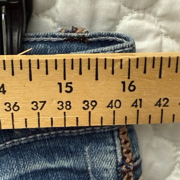 Petrol Distressed Denim Jeans 29x34 bootcut flare Low Rise Size 8 - Picture 11 of 16